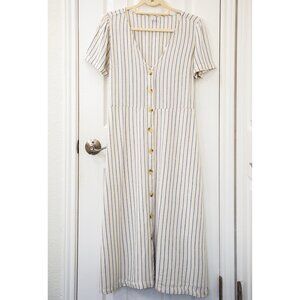 Old Navy Ivory Linen Blend Midi Shirtdress with Blue Pinstripe, size M